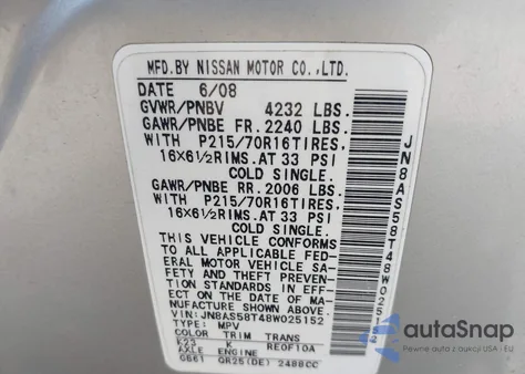 2008 Nissan Rogue S z USA, uszkodzony, nr VIN JN8AS58T48W025152